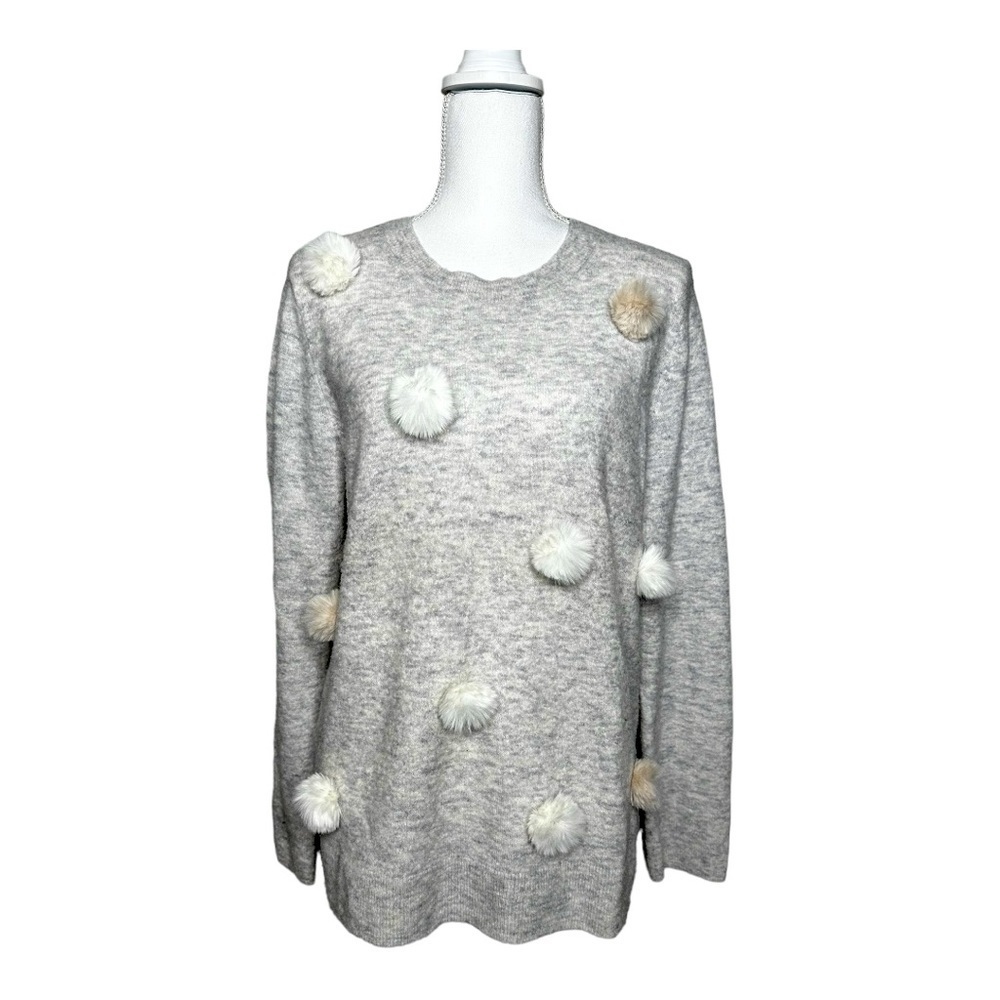 Banana Republic crewneck sweater with faux fur pom-poms on front. Size L